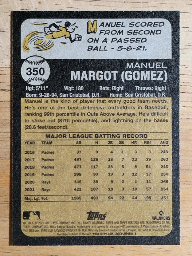2022 Topps Heritage #350 Manuel Margot