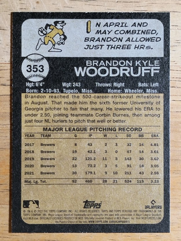 2022 Topps Heritage #353 Brandon Woodruff