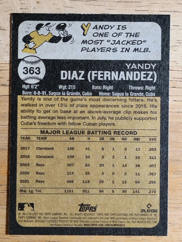2022 Topps Heritage #363 Yandy Diaz