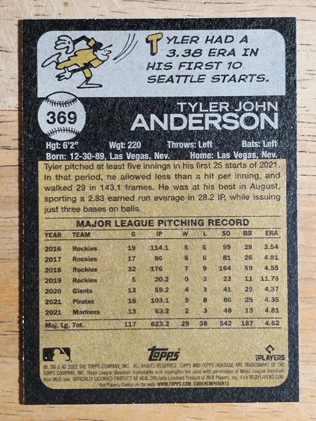 2022 Topps Heritage #369 Tyler Anderson