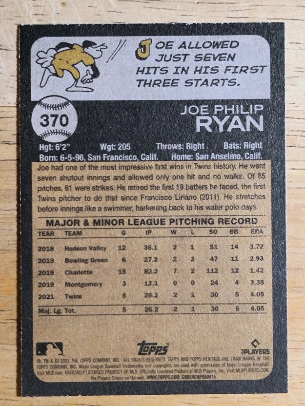 2022 Topps Heritage #370 Joe Ryan RC