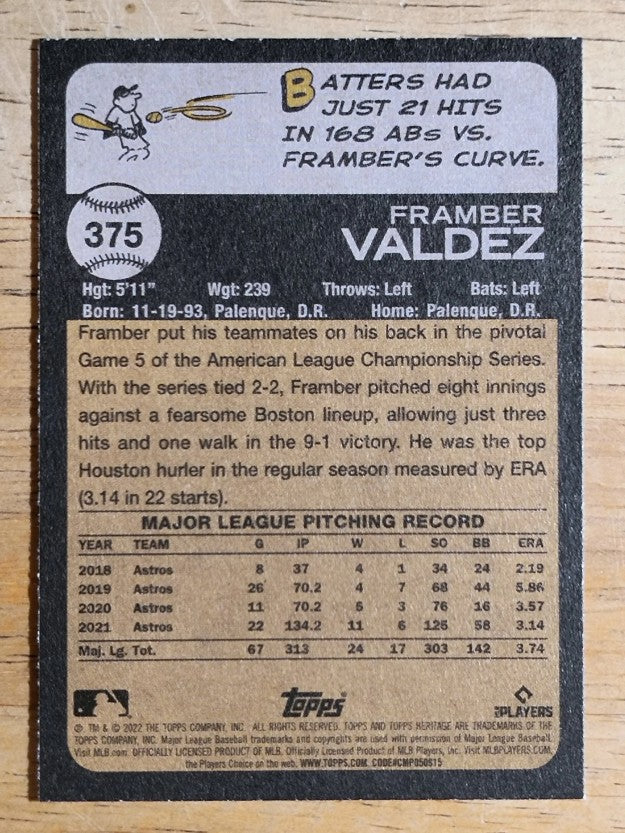 2022 Topps Heritage #375 Framber Valdez