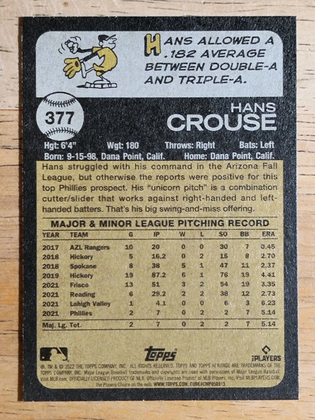 2022 Topps Heritage #377 Hans Crouse RC