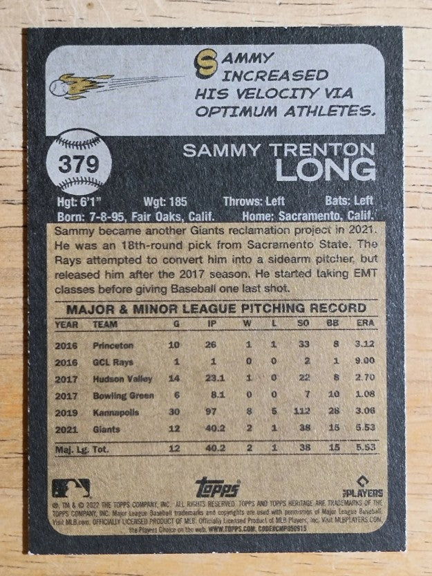 2022 Topps Heritage #379 Sammy Long RC