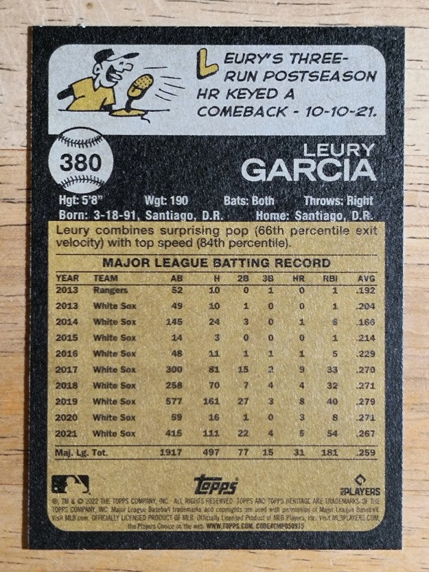 2022 Topps Heritage #380 Leury Garcia