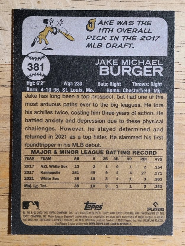 2022 Topps Heritage #381 Jake Burger RC