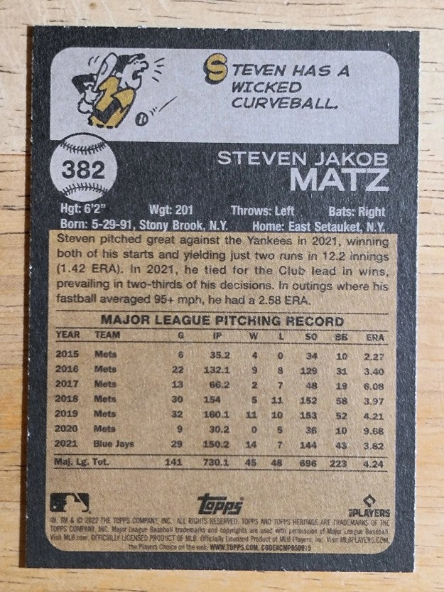 2022 Topps Heritage #382 Steven Matz