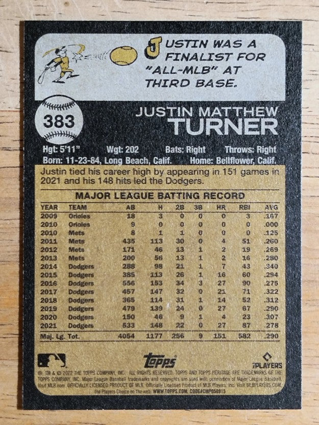 2022 Topps Heritage #383 Justin Turner