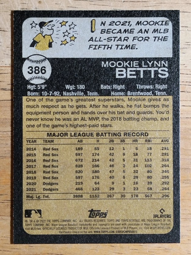 2022 Topps Heritage #386 Mookie Betts