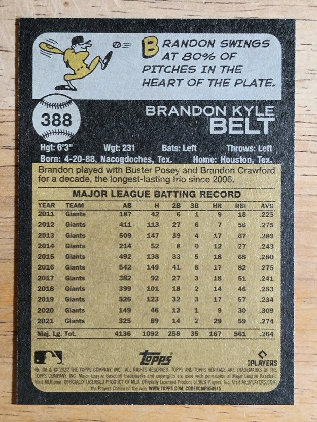 2022 Topps Heritage #388 Brandon Belt