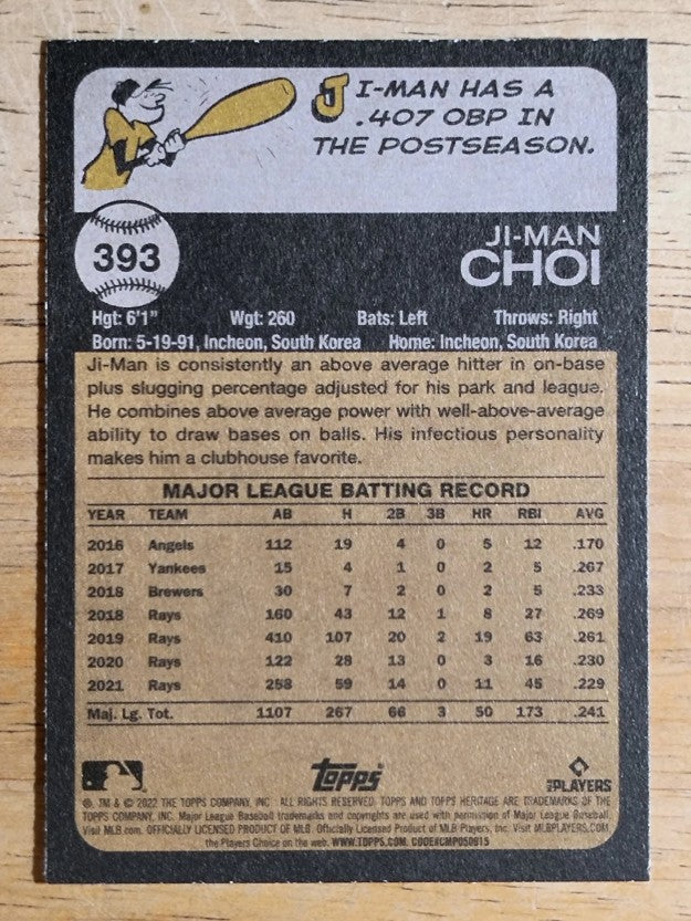 2022 Topps Heritage #393 Ji-Man Choi