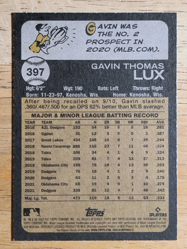 2022 Topps Heritage #397 Gavin Lux