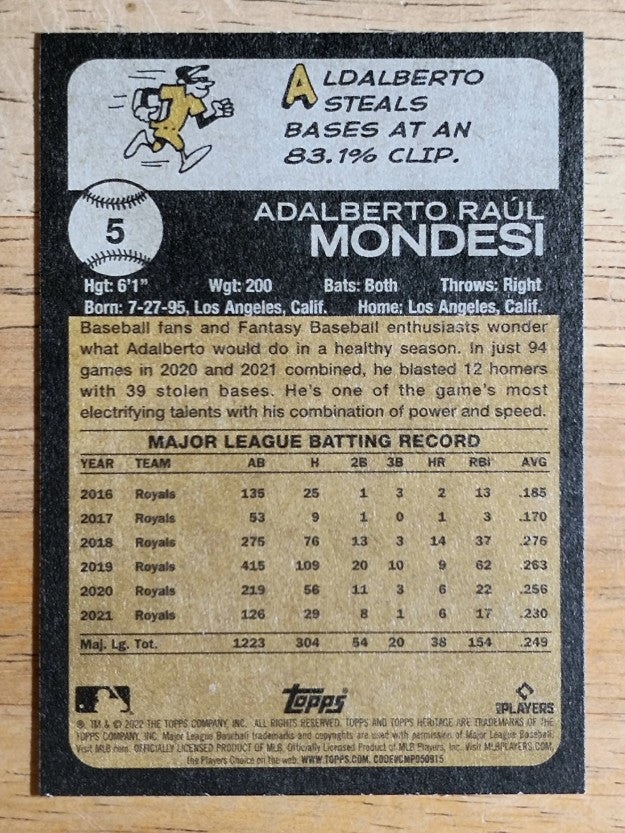 2022 Topps Heritage #5 Adalberto Mondesi