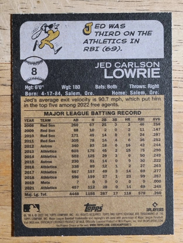 2022 Topps Heritage #8 Jed Lowrie