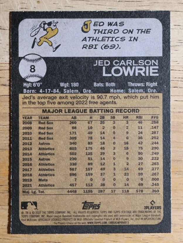 2022 Topps Heritage #8 Jed Lowrie