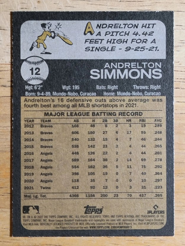 2022 Topps Heritage #12 Andrelton Simmons