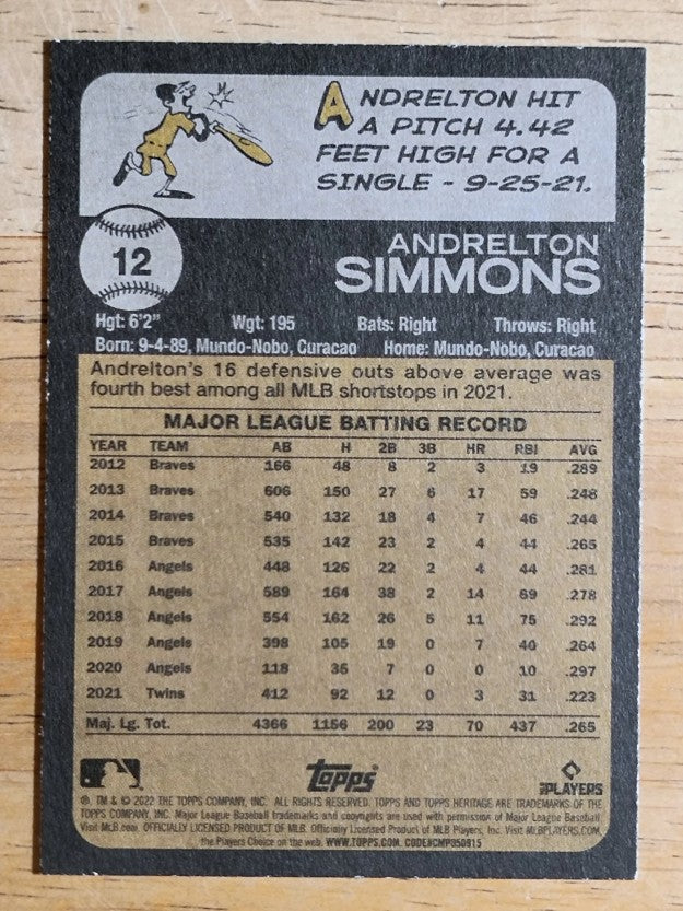 2022 Topps Heritage #12 Andrelton Simmons