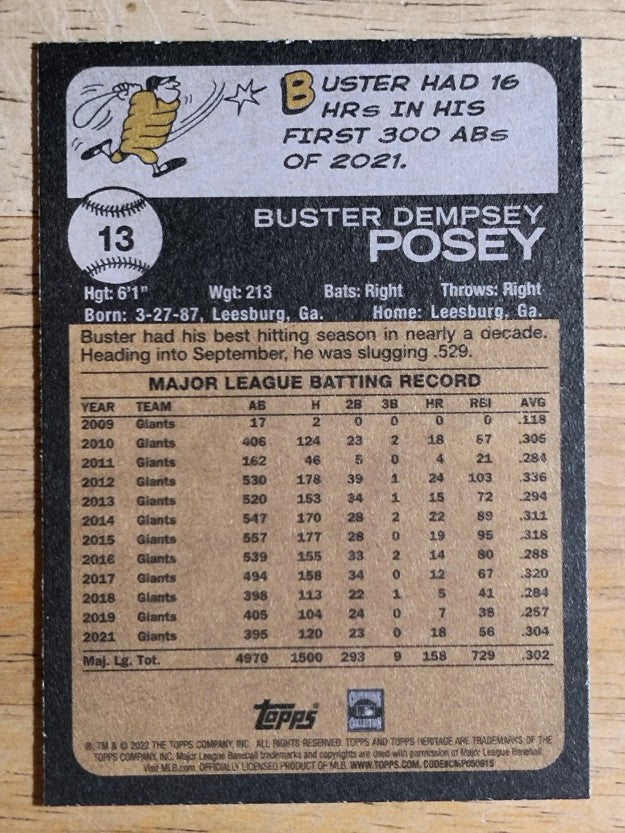 2022 Topps Heritage #13 Buster Posey