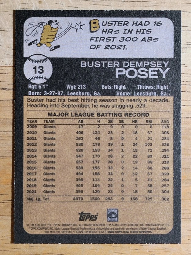 2022 Topps Heritage #13 Buster Posey