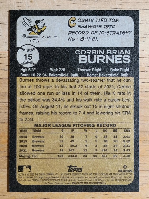 2022 Topps Heritage #15 Corbin Burnes