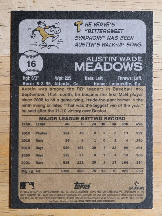 2022 Topps Heritage #16 Austin Meadows