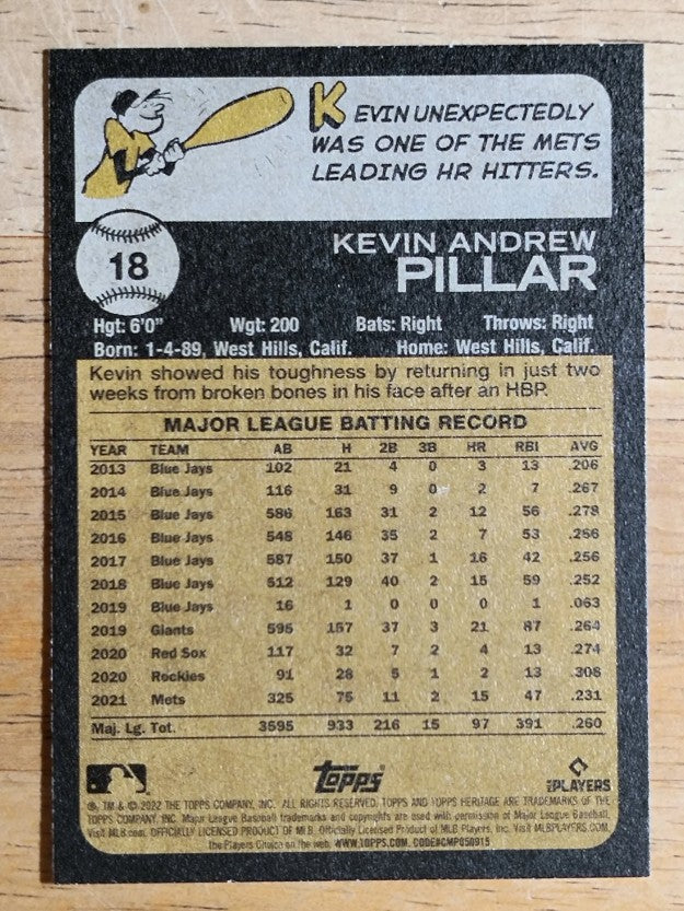 2022 Topps Heritage #18 Kevin Pillar
