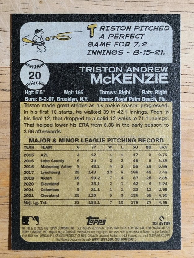 2022 Topps Heritage #20 Triston McKenzie