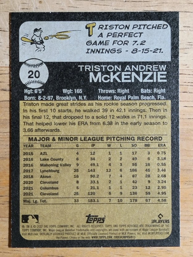 2022 Topps Heritage #20 Triston McKenzie