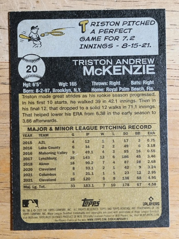 2022 Topps Heritage #20 Triston McKenzie
