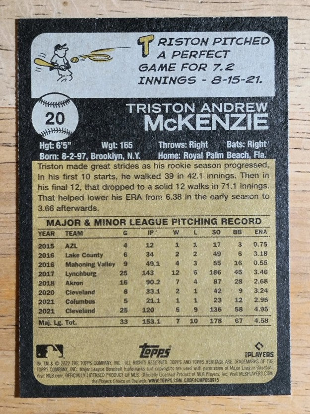 2022 Topps Heritage #20 Triston McKenzie