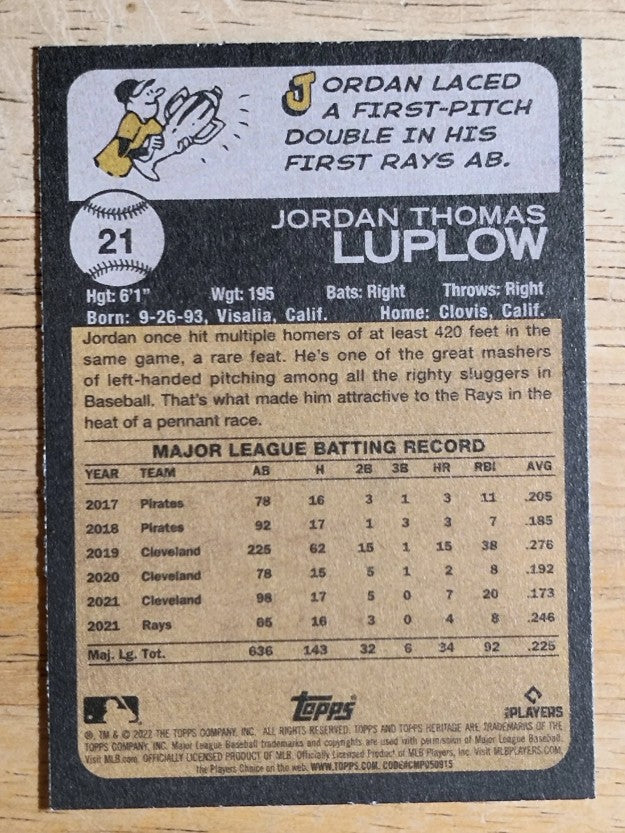 2022 Topps Heritage #21 Jordan Luplow
