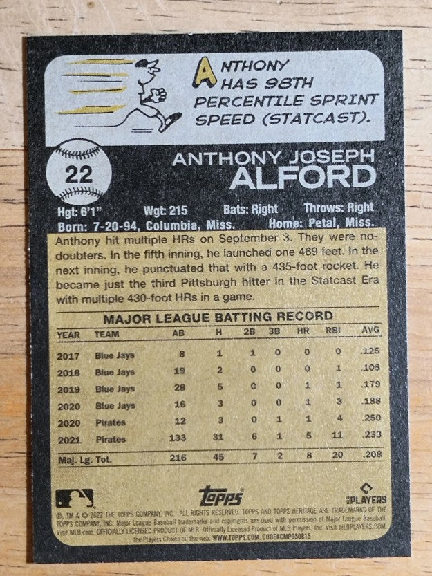 2022 Topps Heritage #22 Anthony Alford