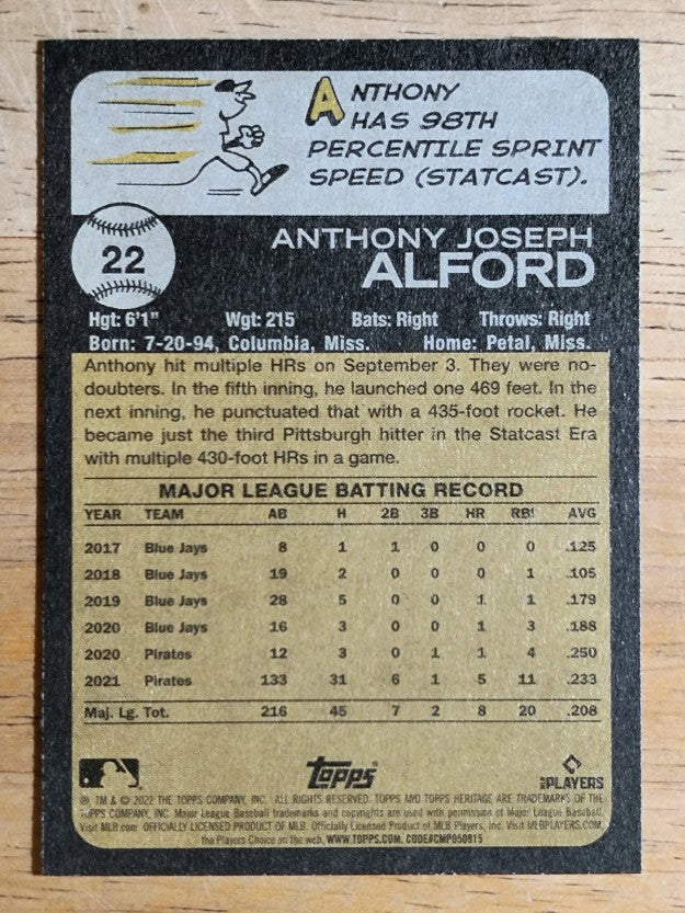 2022 Topps Heritage #22 Anthony Alford