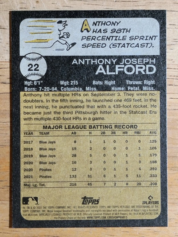 2022 Topps Heritage #22 Anthony Alford