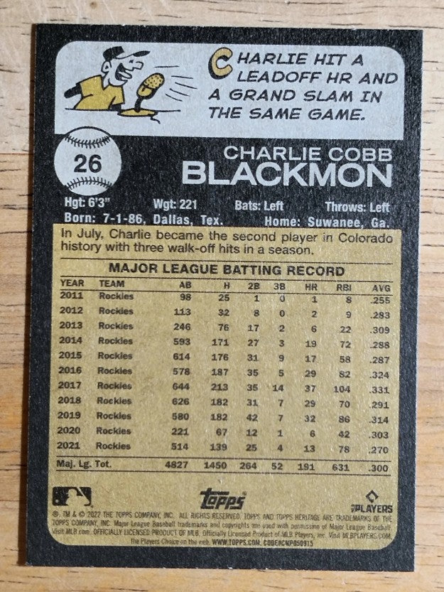 2022 Topps Heritage #26 Charlie Blackmon