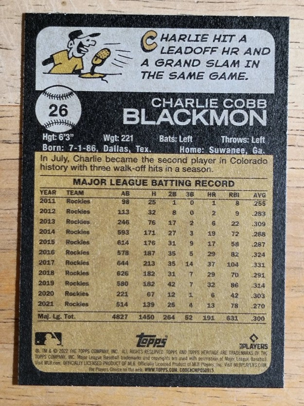 2022 Topps Heritage #26 Charlie Blackmon