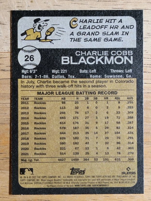 2022 Topps Heritage #26 Charlie Blackmon