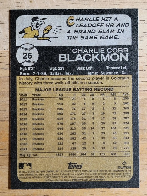 2022 Topps Heritage #26 Charlie Blackmon