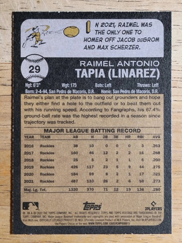 2022 Topps Heritage #29 Raimel Tapia