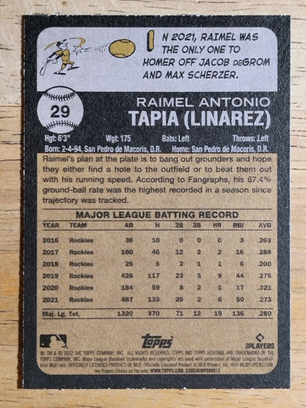 2022 Topps Heritage #29 Raimel Tapia