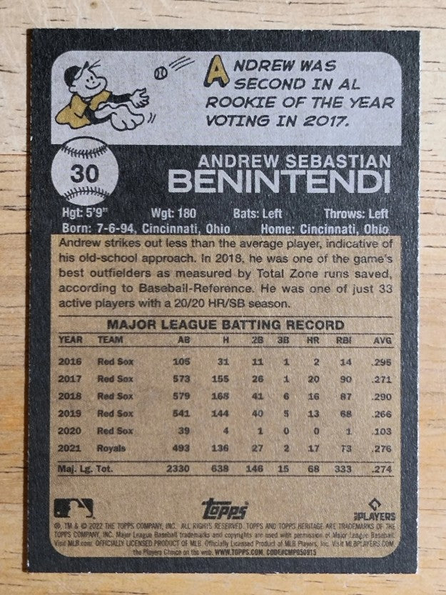 2022 Topps Heritage #30 Andrew Benintendi