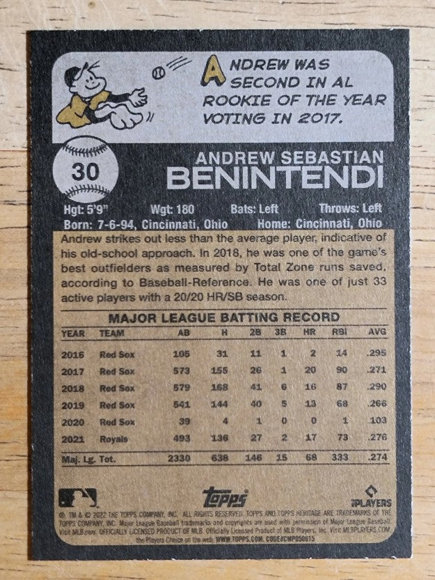 2022 Topps Heritage #30 Andrew Benintendi