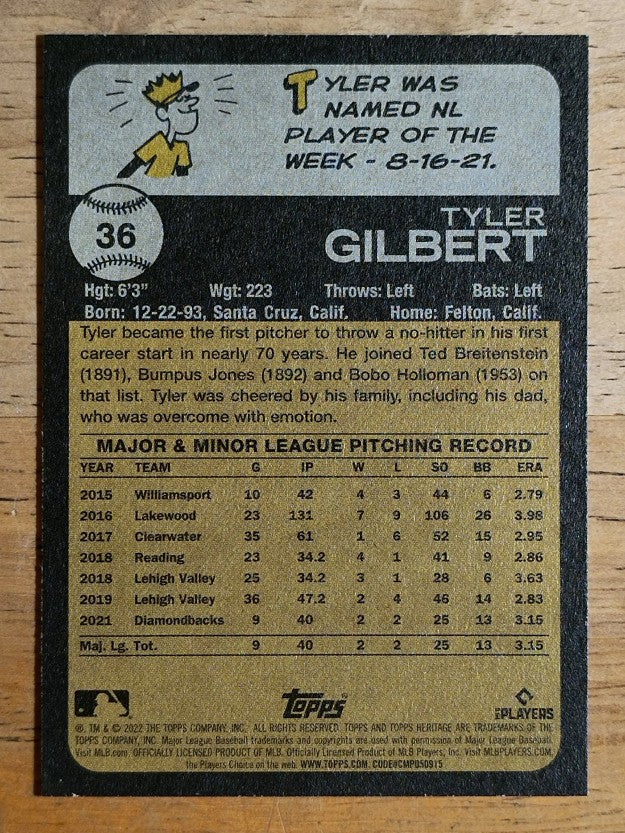 2022 Topps Heritage #36 Tyler Gilbert RC
