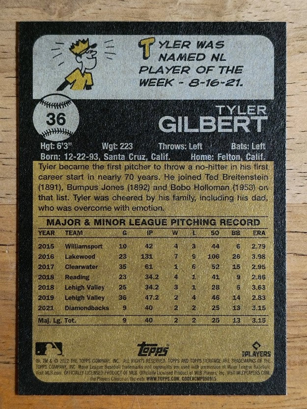 2022 Topps Heritage #36 Tyler Gilbert RC