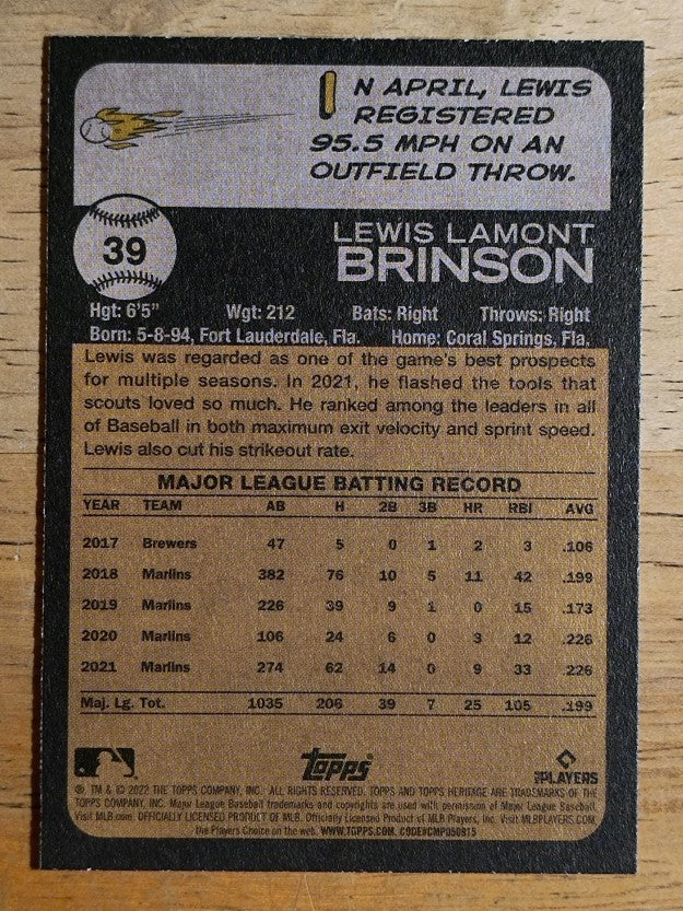 2022 Topps Heritage #39 Lewis Brinson