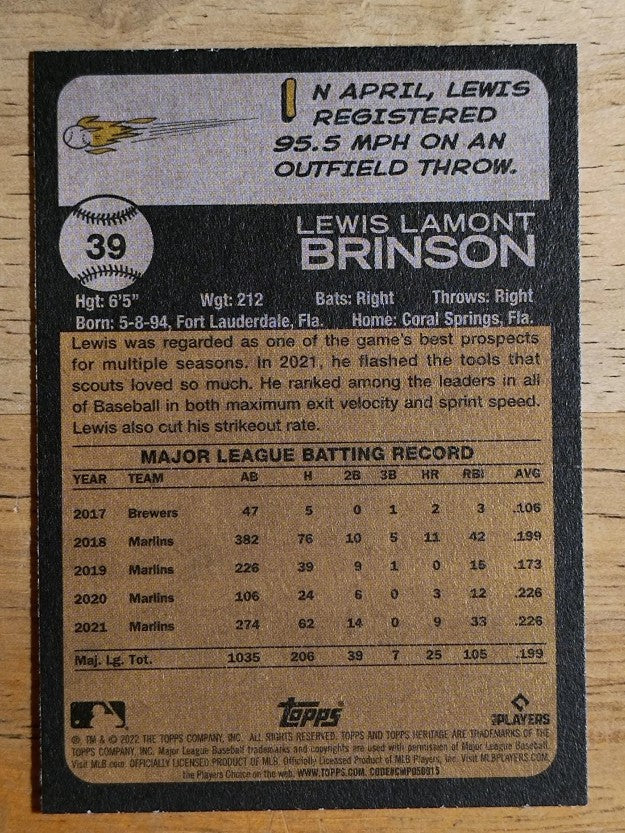 2022 Topps Heritage #39 Lewis Brinson