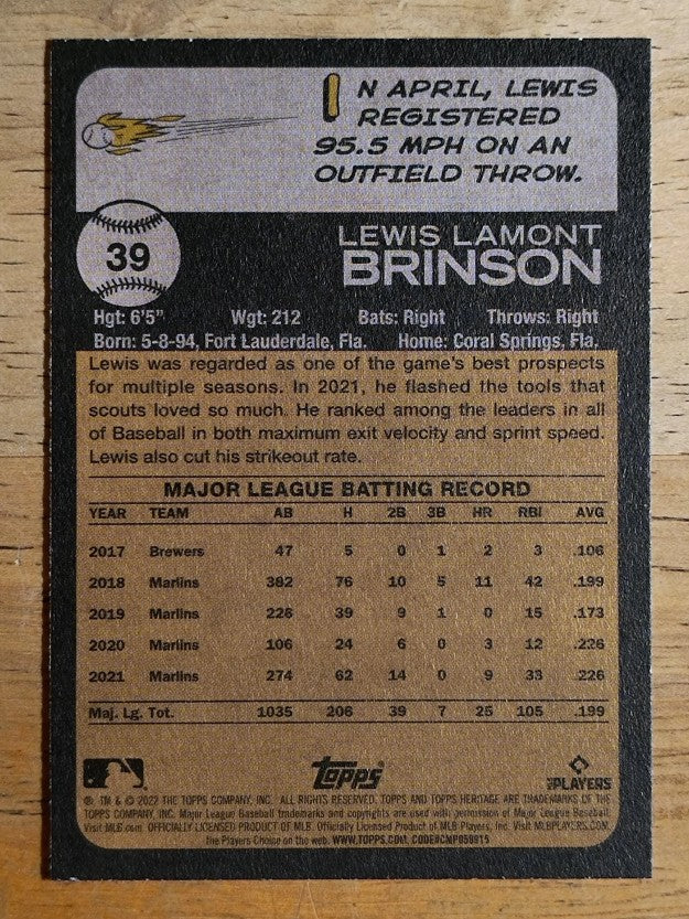2022 Topps Heritage #39 Lewis Brinson