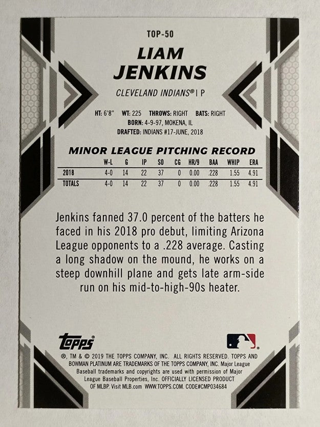 2019 Bowman Platinum Top Prospects #TOP50 Liam Jenkins