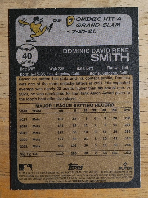 2022 Topps Heritage #40 Dominic Smith