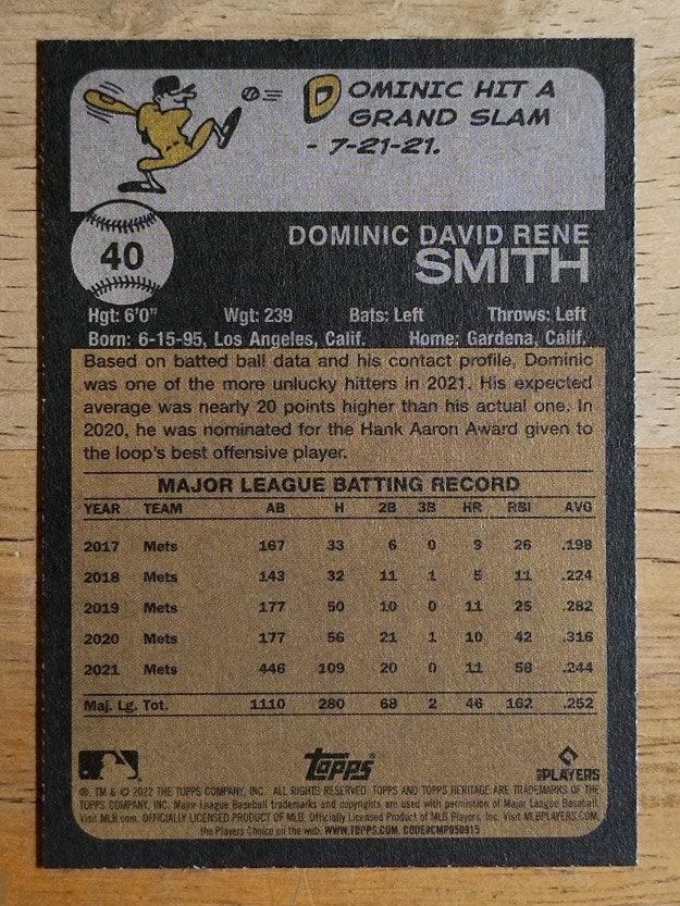 2022 Topps Heritage #40 Dominic Smith